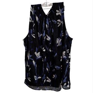 Nine West Womens Floral Print Sleeveless Top 3X Dark Florals Whimsical Night Out